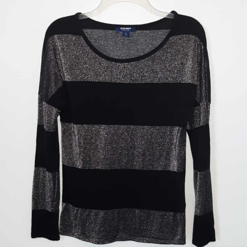 Old Navy Silver and Black Striped Top, size S